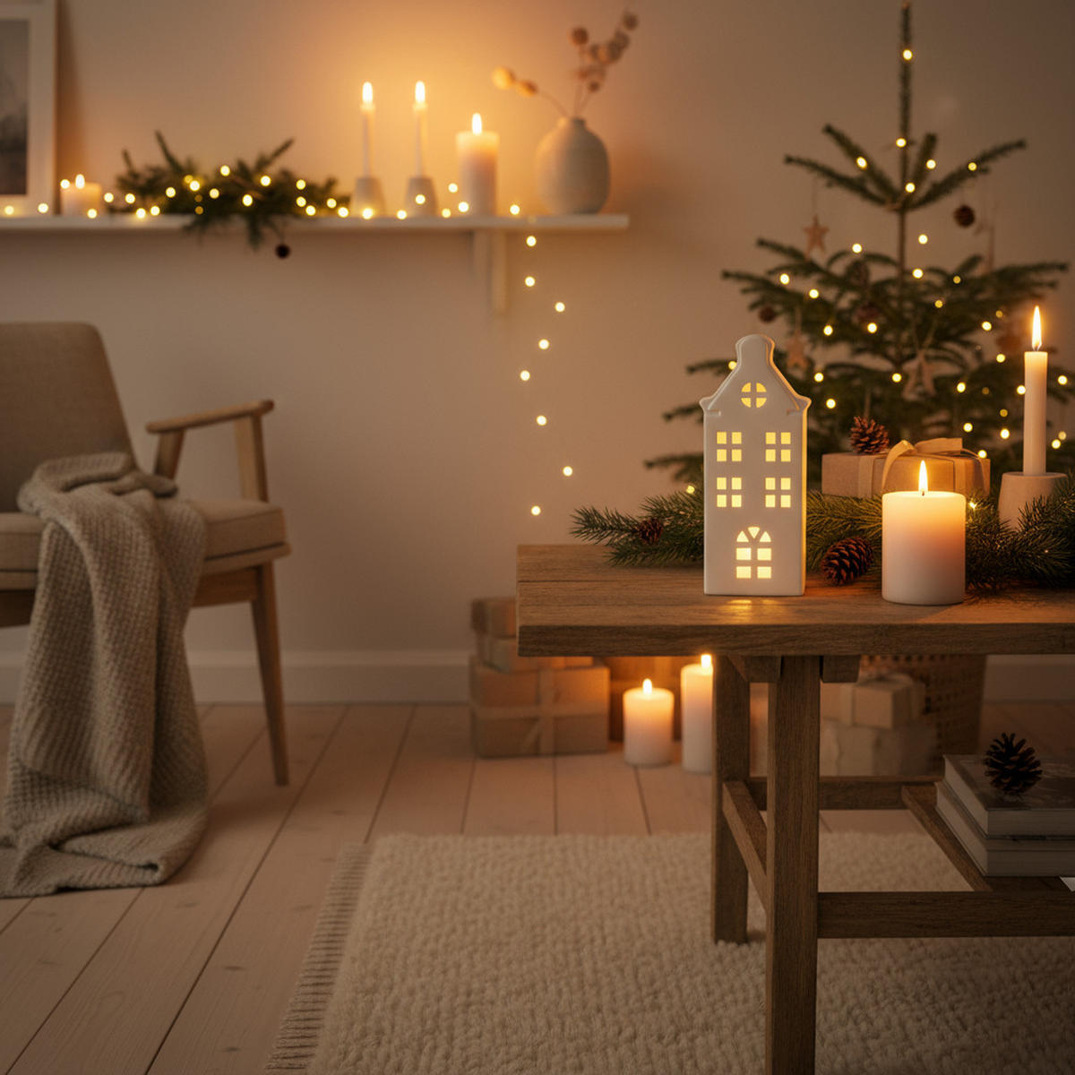 HAUSLAMPE LED Weiß 24 cm - Weiß, Keramik (5/23.5/9.6cm) - Home Styling Collection