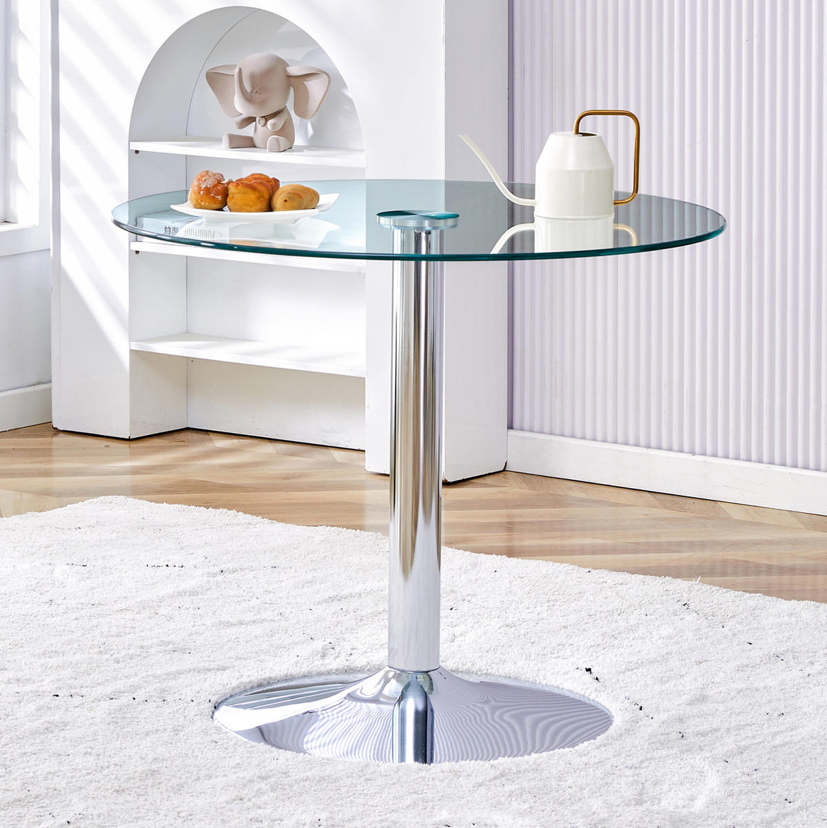 BARTISCH 85/85/76 cm Transparent Silber Glastisch mit Metallfuß - Silberfarben, Glas (85/85/76cm) - OKWISH