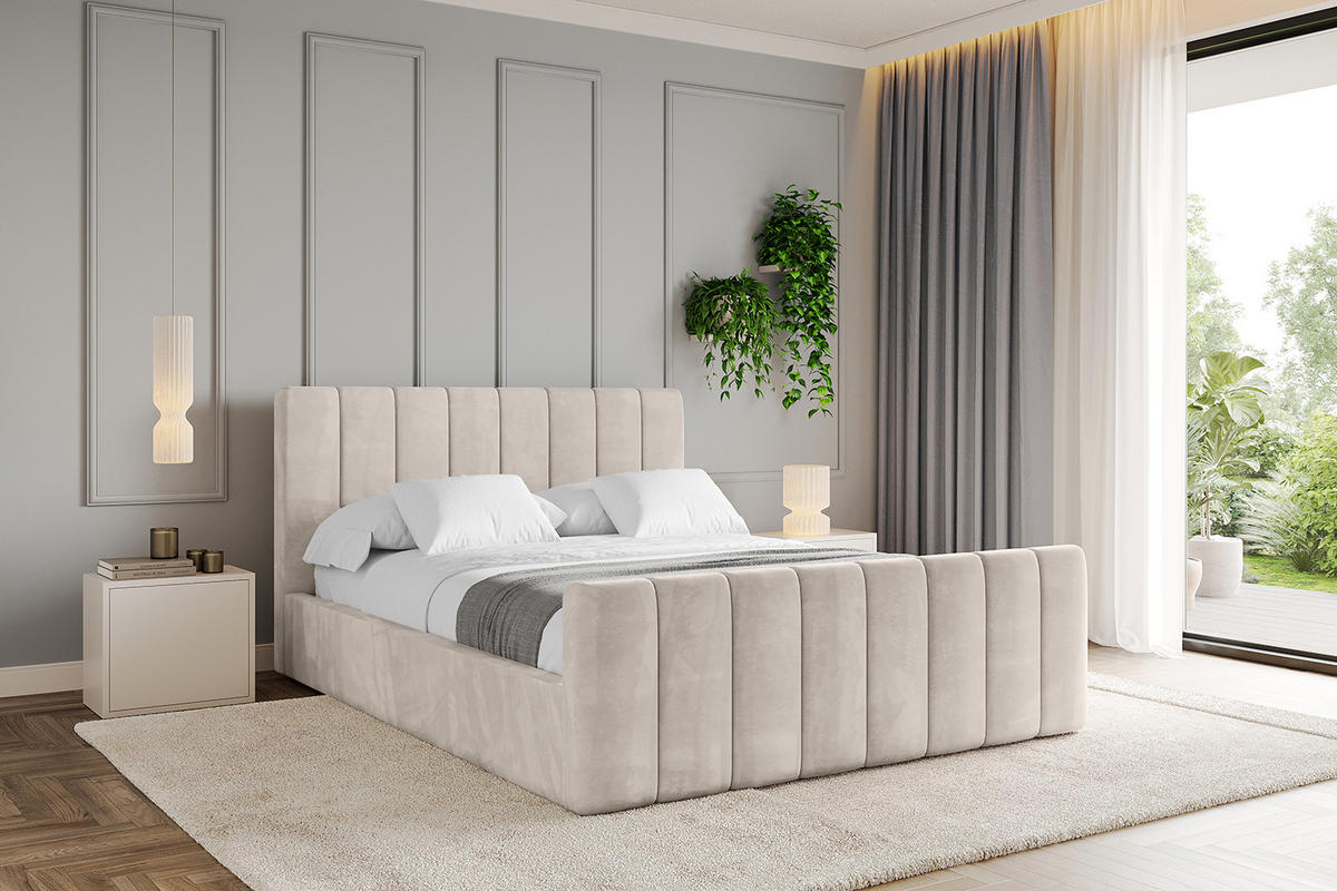 POLSTERBETT mit Bettkasten, Fußteil und Lattenrost, Boxbett mit Matratze H3/H4 - STERA-Z 140x200 Beige - Beige, Holzwerkstoff/Textil (140/200cm) - ALTDECOR