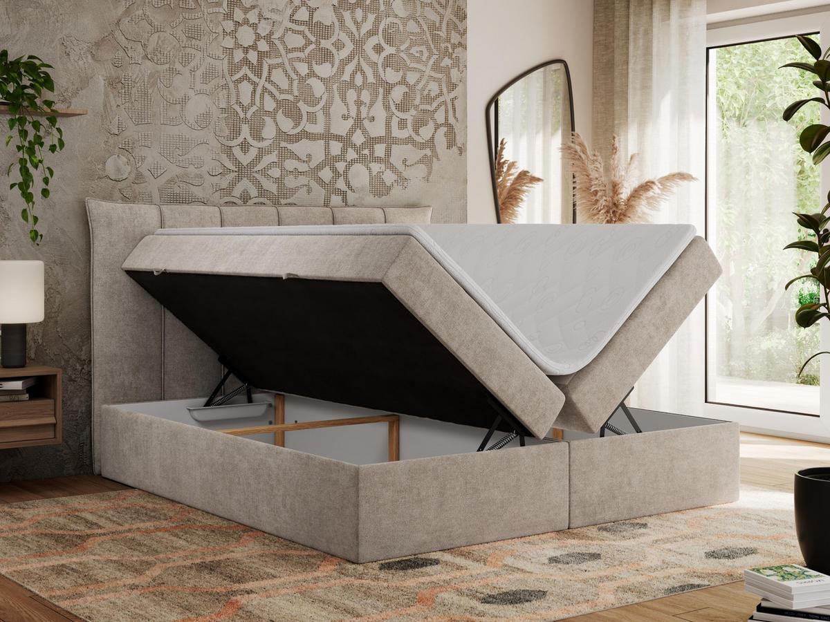 BOXBETT PREMIUM 10 200/200 Beige Struktur - H3 - Beige, Holz/Textil (200/200cm) - MKS