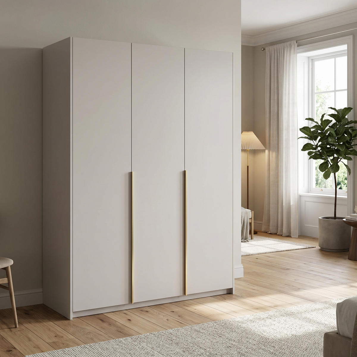 DREHTÜRENSCHRANK AMARA 148/204/58cm 3-türig Kaschmir - Kaschmir/Goldfarben, Holzwerkstoff (148/204/58cm) - MASSENO