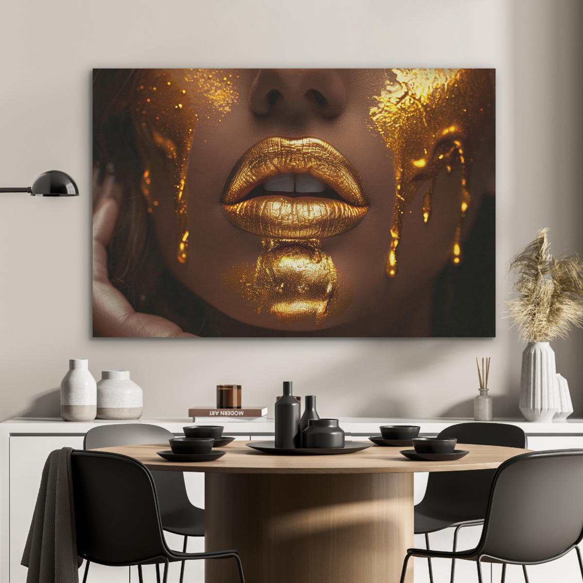 AKUSTIKBILD Frau - Gold - Luxus - Porträt Akustikpaneele 90x60 cm - Goldfarben, Kunststoff (90/60/0.9cm) - MuchoWow