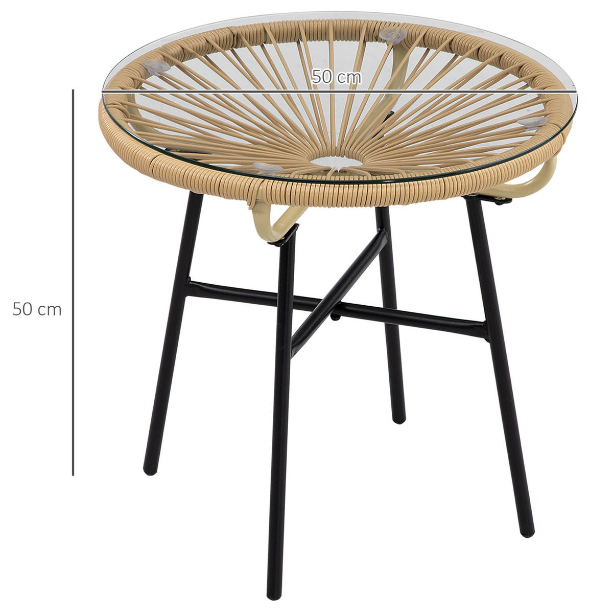 LOUNGETISCH 50/50/50 cm Beige aus Rattan mit Glastischplatte - Beige, Glas (50/50/50cm) - OKMYHOME