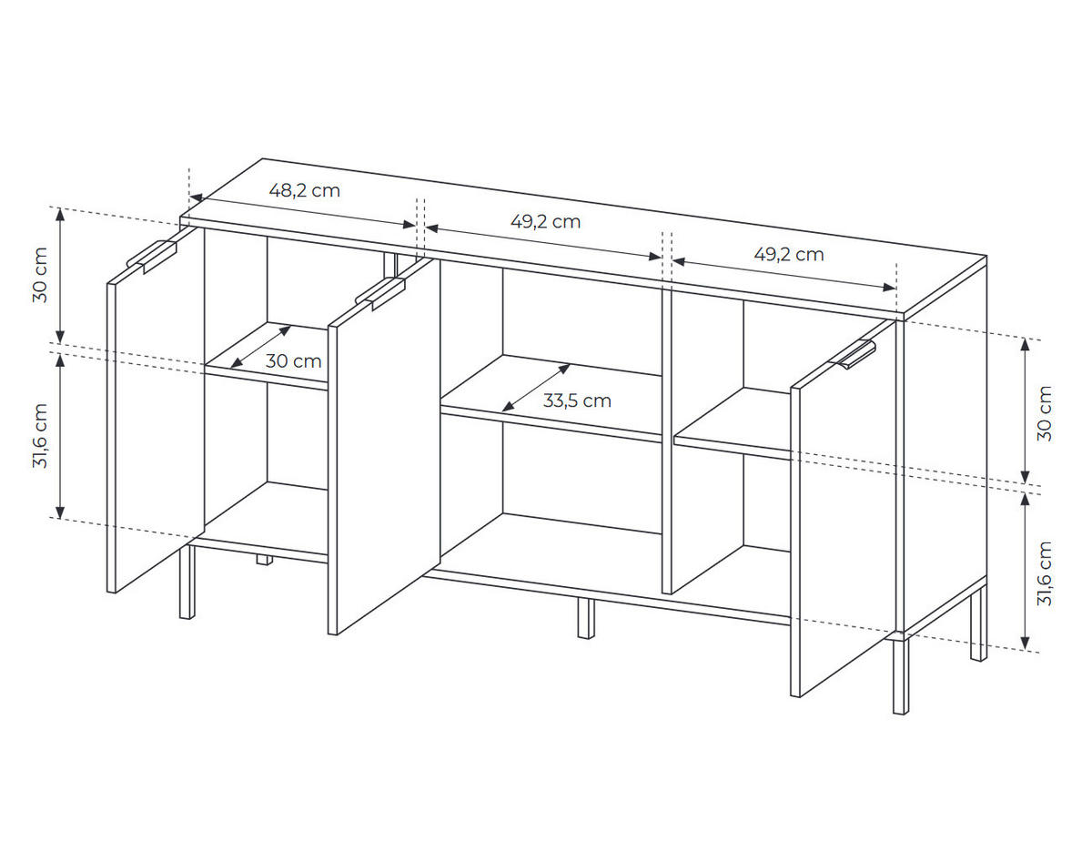 SIDEBOARD Lars anthrazit / gold 153,1 / 39,5 / 81,4 cm - Anthrazit, Holz/Holzwerkstoff (153.1/81.4/39.5cm) - Feldmann-Wohnen