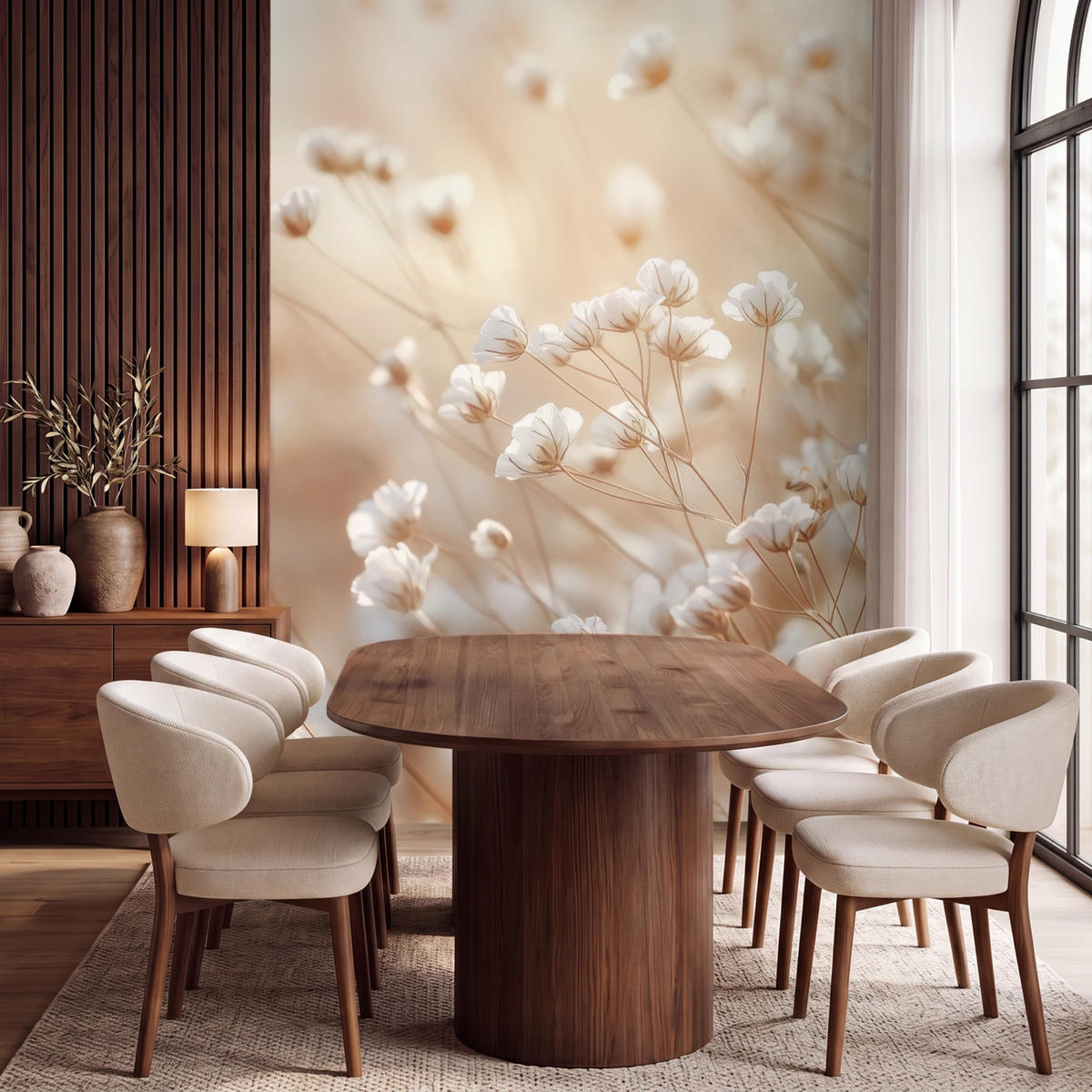 TAPETE - Wild - Blumen - Weiß - 180x240 cm - Creme, Papier (180/240cm) - OnlyWow