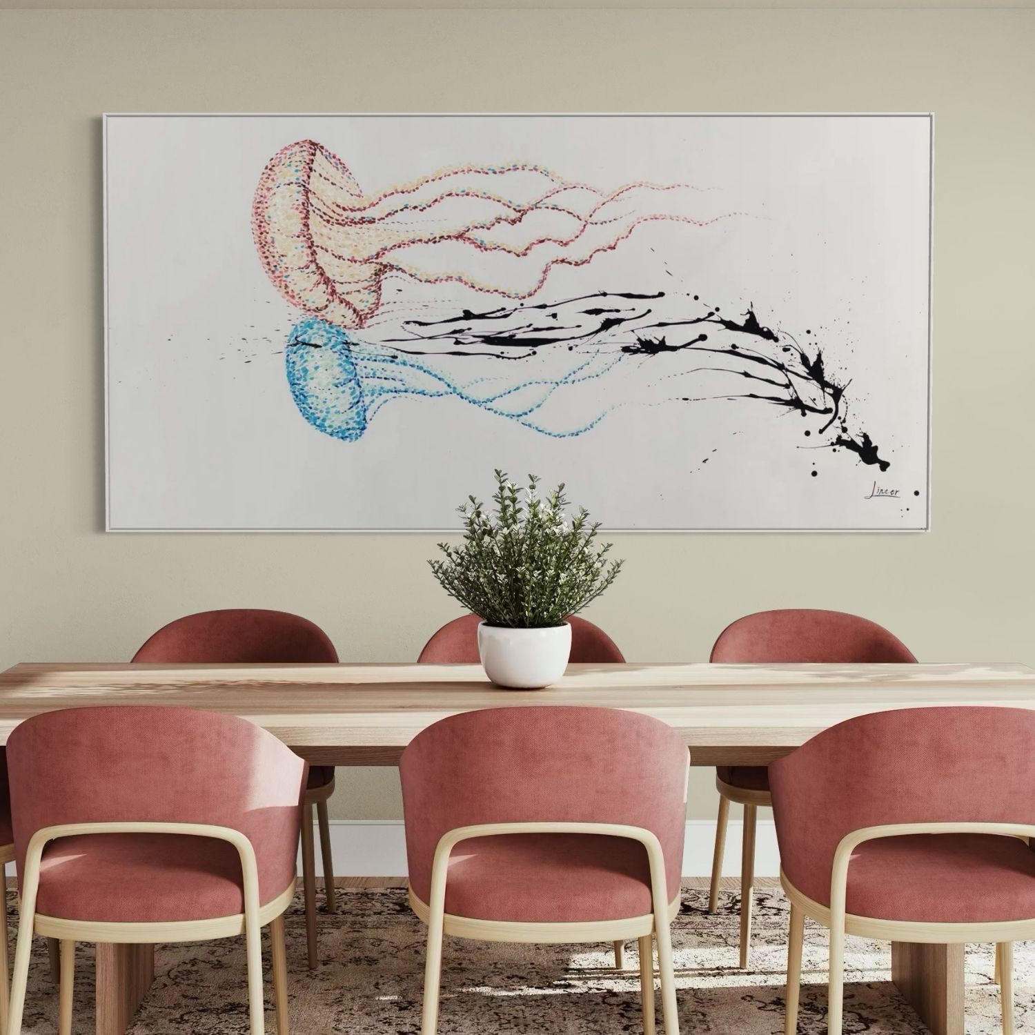 ÖLGEMÄLDE XXL Rot 200/100 cm - Blau/Rot, Holz/Textil (6.68/100cm) - KUNSTLOFT