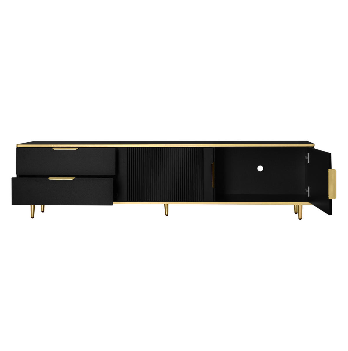TV-LOWBOARD 170/45/37 cm mit 2 Schubladen und 2 Türen - Schwarz, Holzwerkstoff (175/45/40cm) - BEAOK
