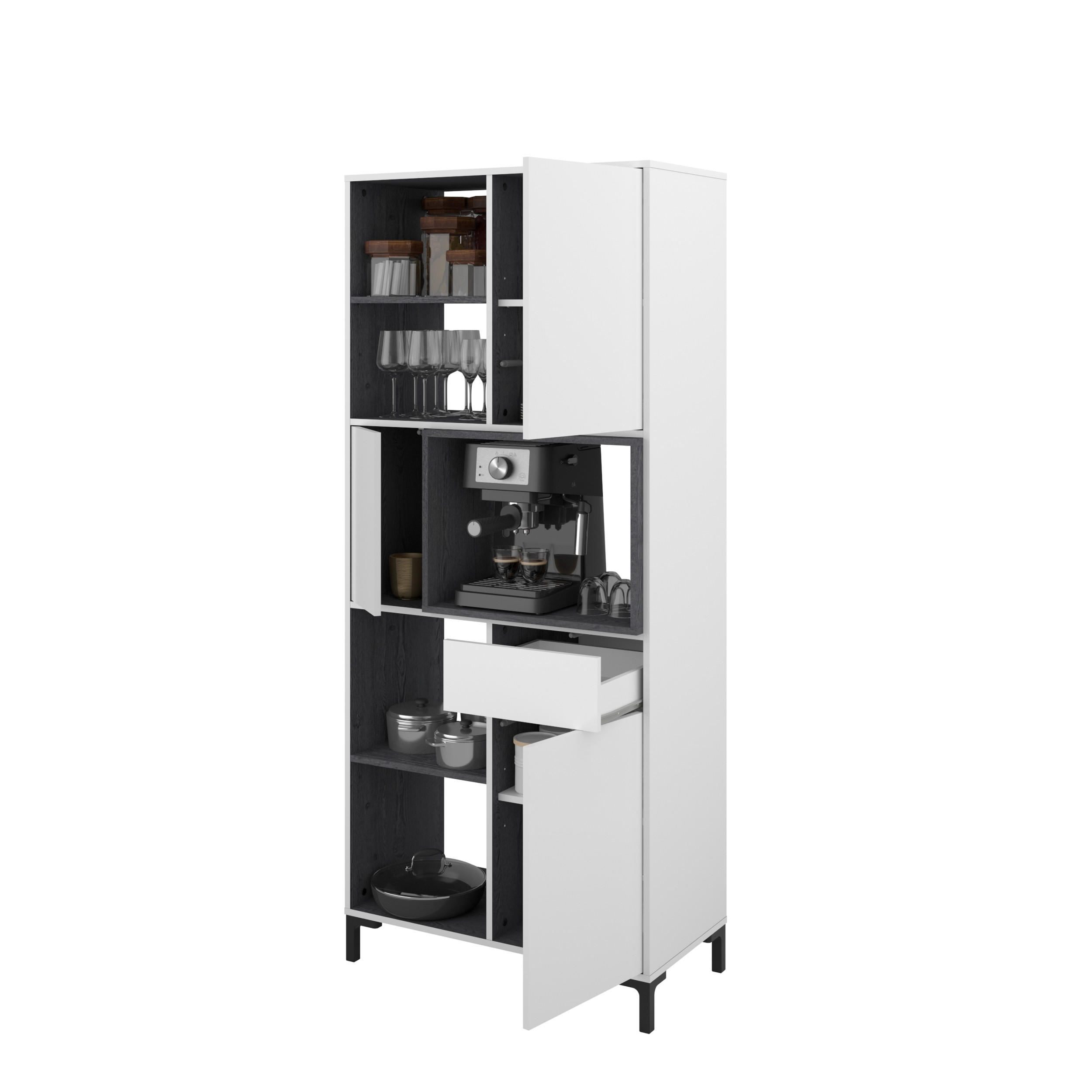 Thumbnail - Buffet, Weiß, Holzwerkstoff, 80x185x43 cm, Küchen, Küchenmöbel, Küchenschränke, Geräteumbauschränke