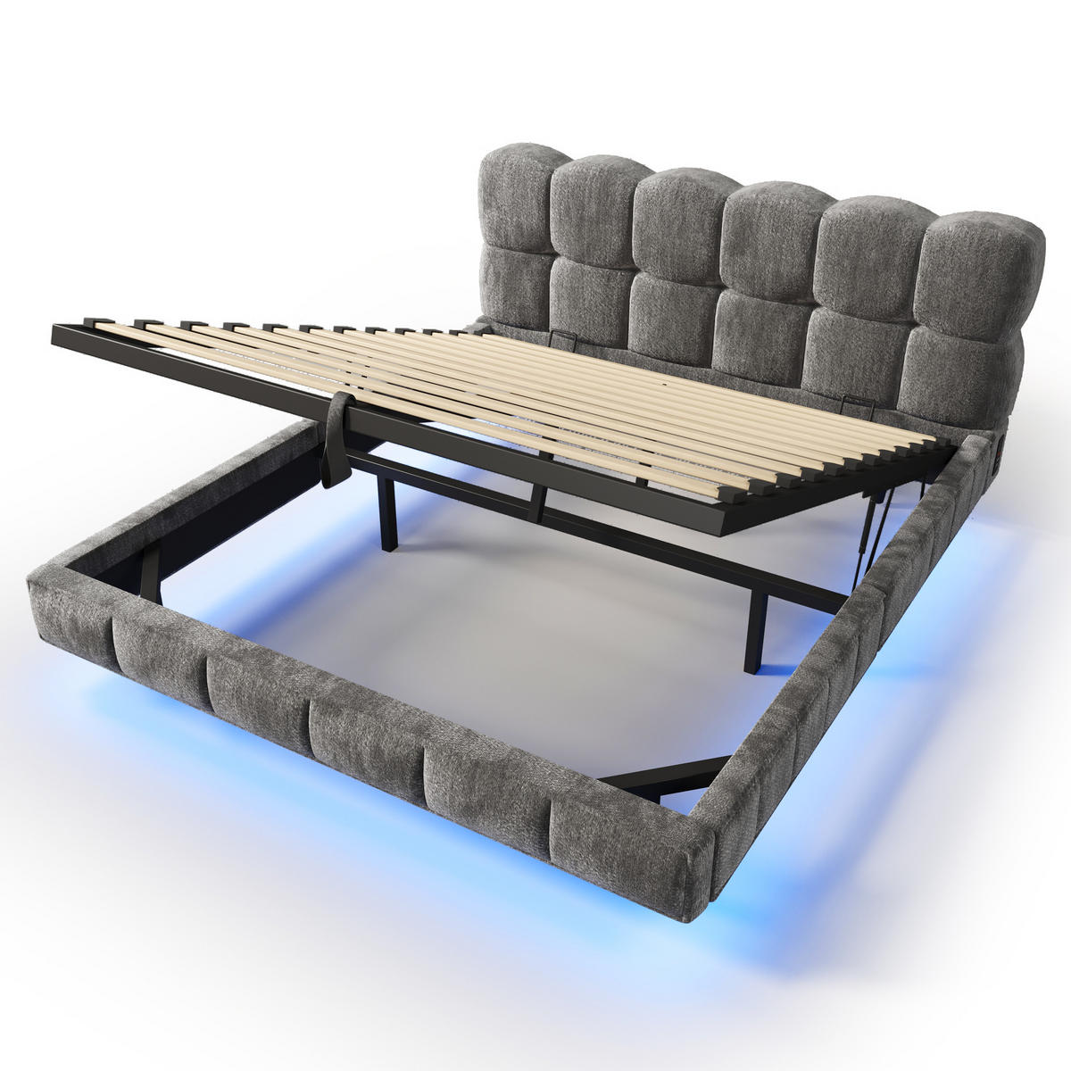 STAURAUMBETT 140/200 cm mit Stauraum, LED und USB, DE-41523, in Grau - Grau, Metall (140/200cm) - ComfortXL