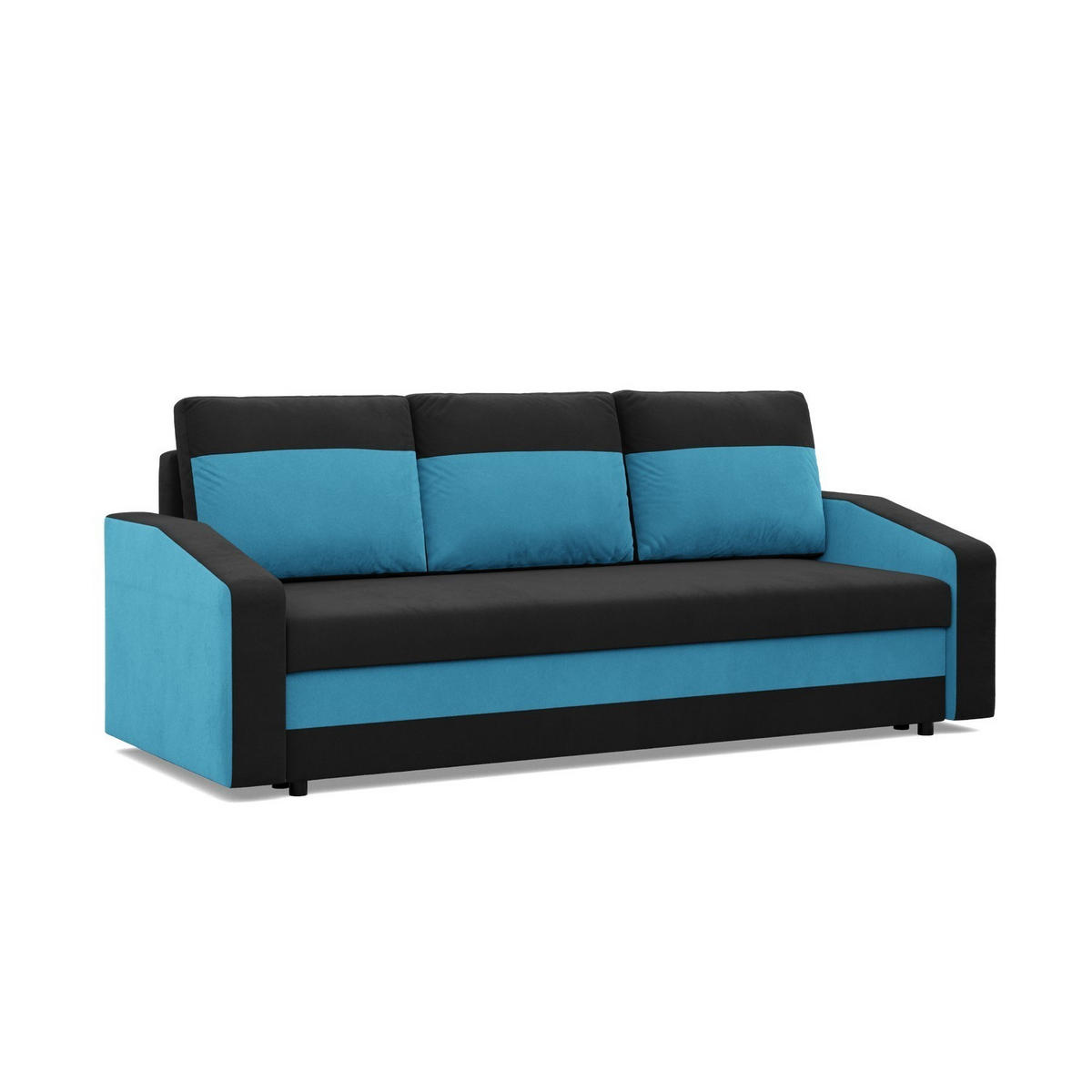 SOFA 3-SITZER MIT SCHLAFFUNKTION ORION, Schwarz + Blau - Blau/Schwarz, Textil (220/85/92cm)