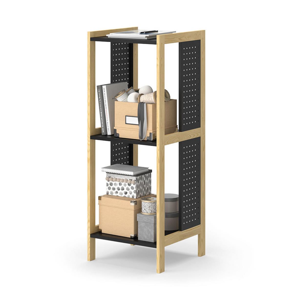 STANDREGAL Elvia Schwarz 40 x 107 cm - Schwarz/Kieferfarben, Holzwerkstoff (40/107/40cm) - Vicco