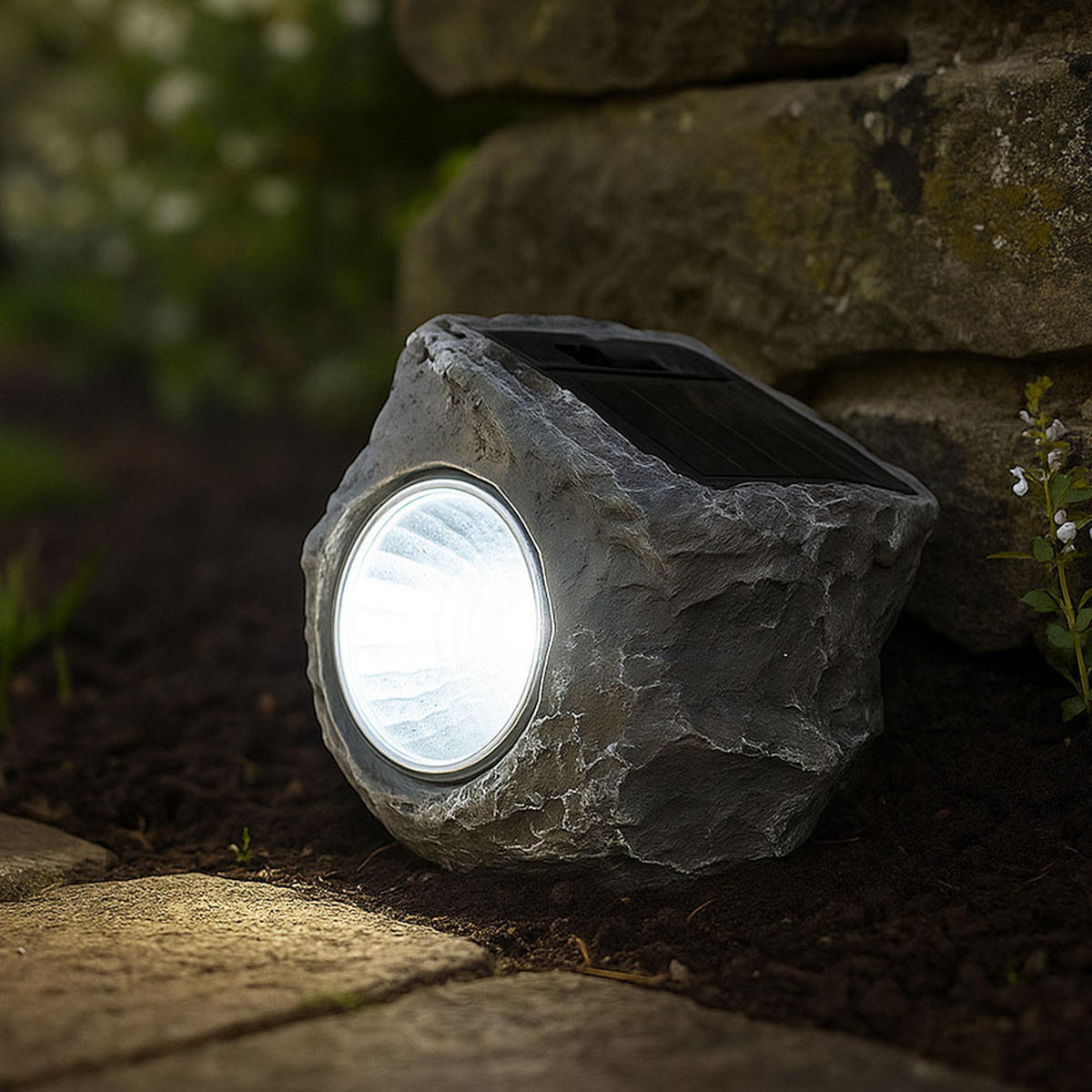 LED SOLARLEUCHTE Stein Grau - Schwarz, Glas (17/17/25cm) - Globo Lighting