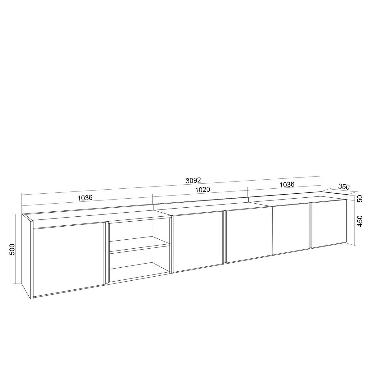 LOWBOARD, Weiß und Eiche, 309/35/50cm - Weiß, Holzwerkstoff (309/50/35cm) - Skraut Home