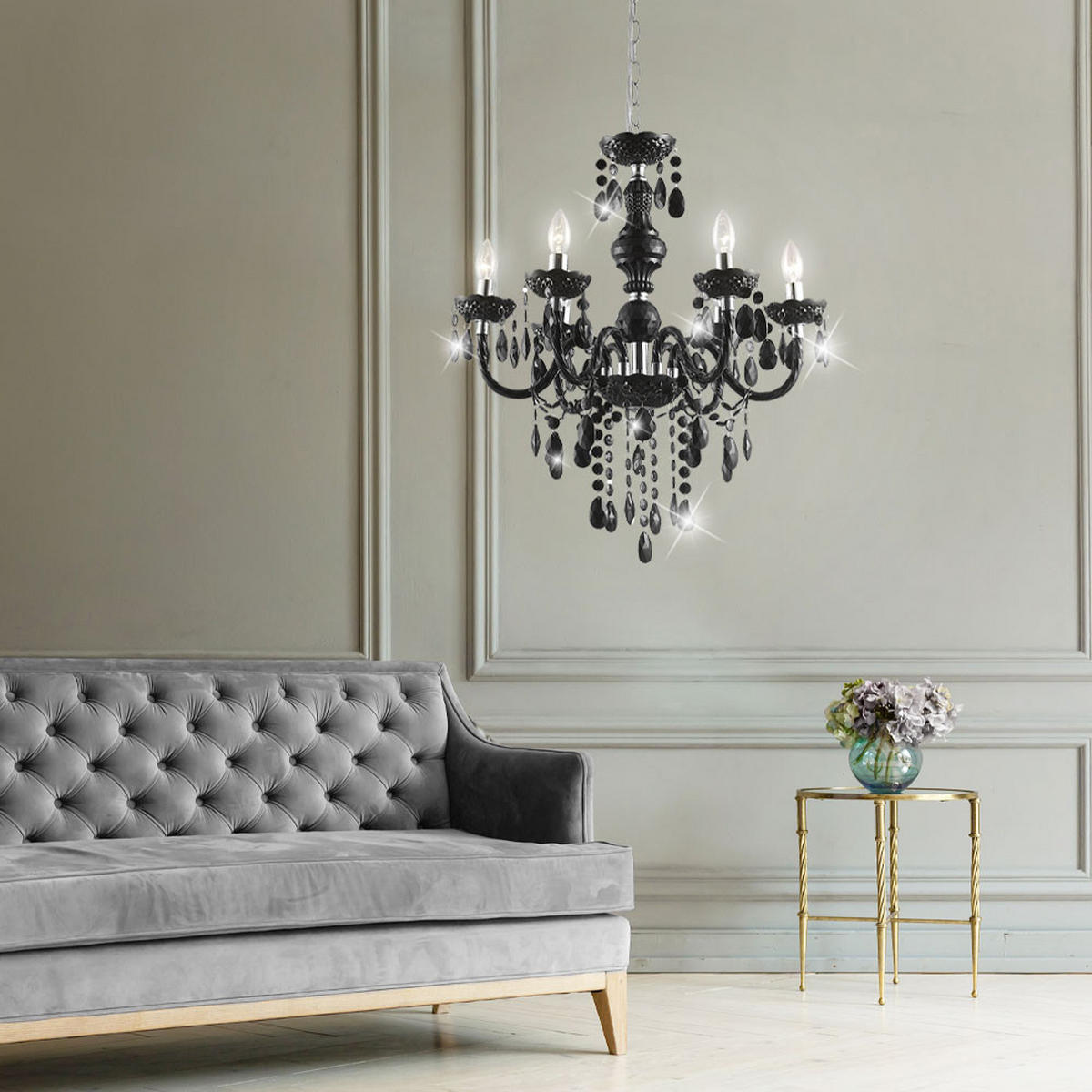 KRONLEUCHTER Metall Acryl Schwarz - Schwarz, Metall (67/67/166cm) - Globo Lighting