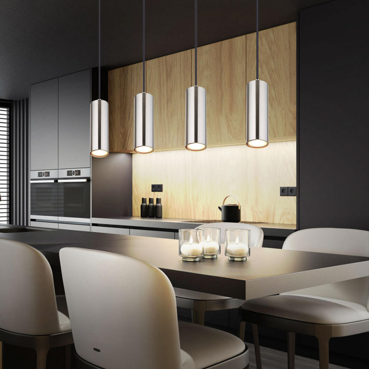 LED HÄNGELEUCHTE Metall Silber 4-flammig - Silberfarben, Metall (65/6/120cm)