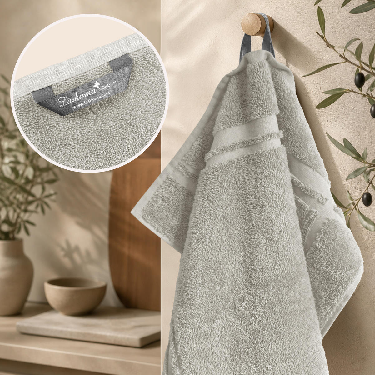 FROTTEE Küchenhandtücher 50x50 cm, 4er Set, Kiesel Grau - Sandfarben, Textil (50/50cm) - Lashuma