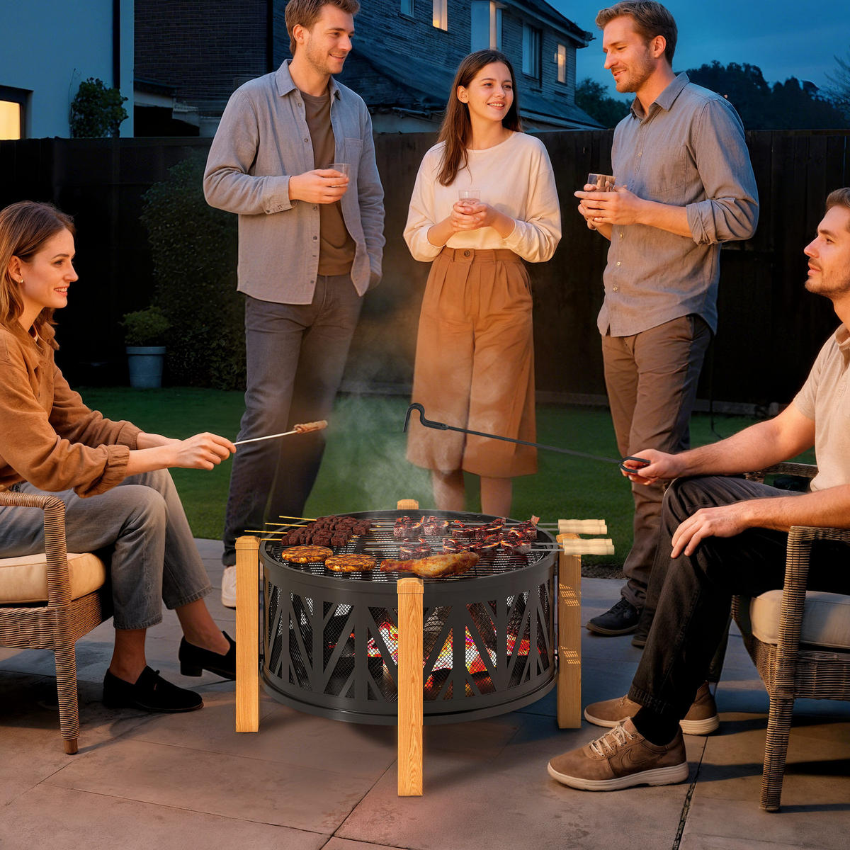 FEUERSCHALE Metall Schwarz Braun - Multicolor, Metall (75/58/75cm) - Outsunny