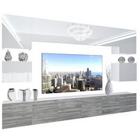 WOHNZIMMERWAND Schrankwand mit LED Weiß / Glamourholz - Weiß/Grau, Holz (300/180/36cm) - B BELINI GROUP