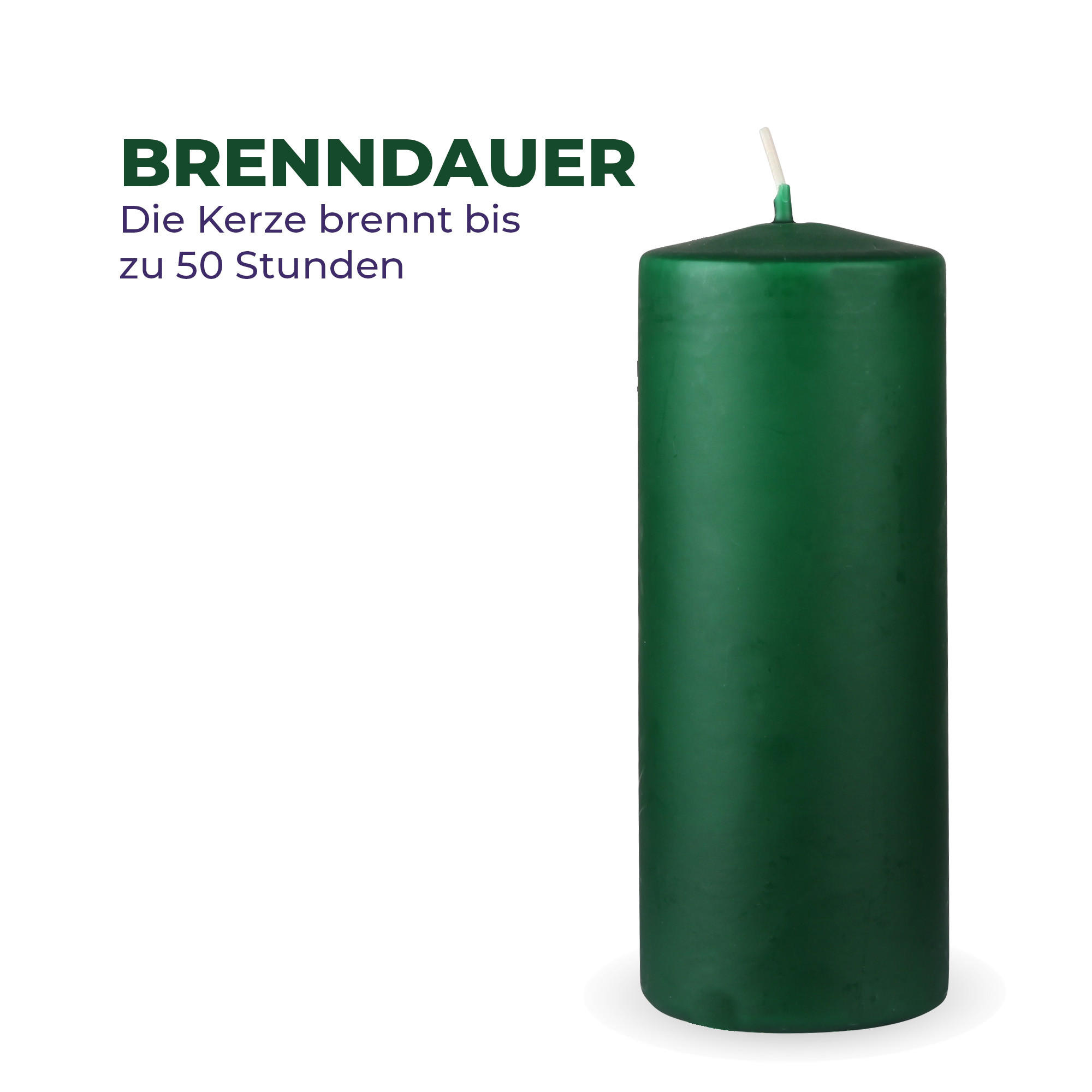 STUMPENKERZEN "Dunkelgrün", Größe Ø7cm x Höhe: 16 cm - Dunkelgrün, Naturmaterialien (7/16cm) - HS Candle