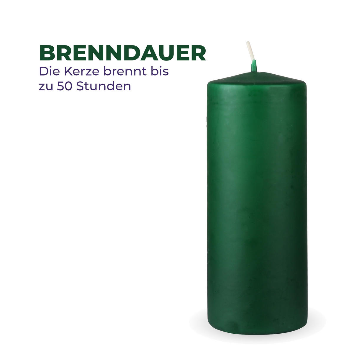 STUMPENKERZEN "Dunkelgrün", Größe Ø7cm x Höhe: 16 cm - Dunkelgrün, Naturmaterialien (7/16cm) - HS Candle