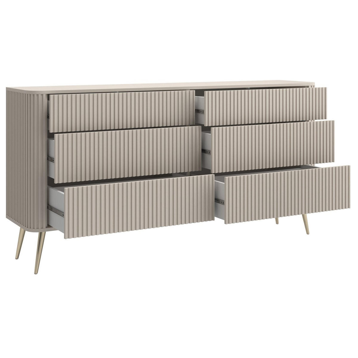 KOMMODE Ovarlo Greige mit Metallbeinen 168 cm - Taupe/Goldfarben, Holzwerkstoff/Metall (168/83.8/38cm) - Selsey