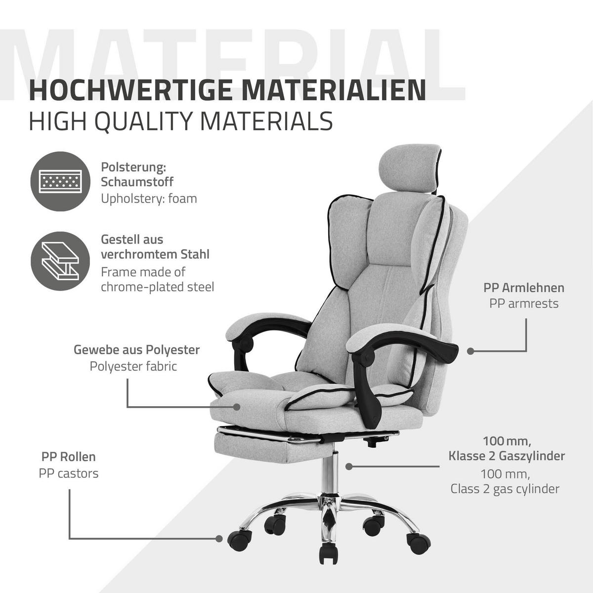 BÜROSTUHL - Hellgrau, Metall (66/130.5/59cm) - ML-DESIGN