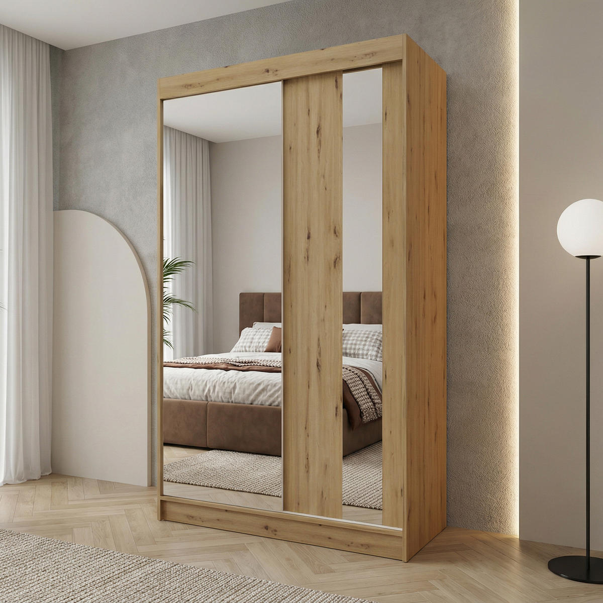 SCHWEBETÜRENSCHRANK Gaja 120/216/61 eiche Artisan mit Spiegel und Schubladen - Eiche Artisan, Holzwerkstoff (120/216/61cm) - Beautysofa
