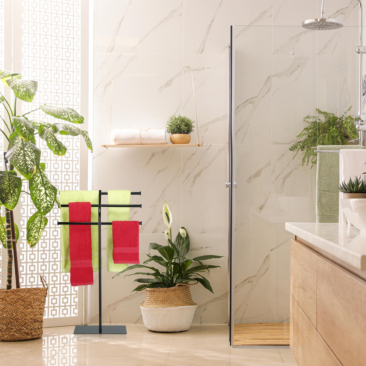 HANDTUCHHALTER - Schwarz, Kunststoff/Metall (50.5/87/20.5cm) - Relaxdays