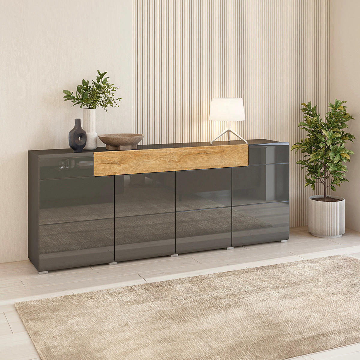 SIDEBOARD Jules Grau und Holz - Grau, Holzwerkstoff (208/82/39cm) - Petits-meubles