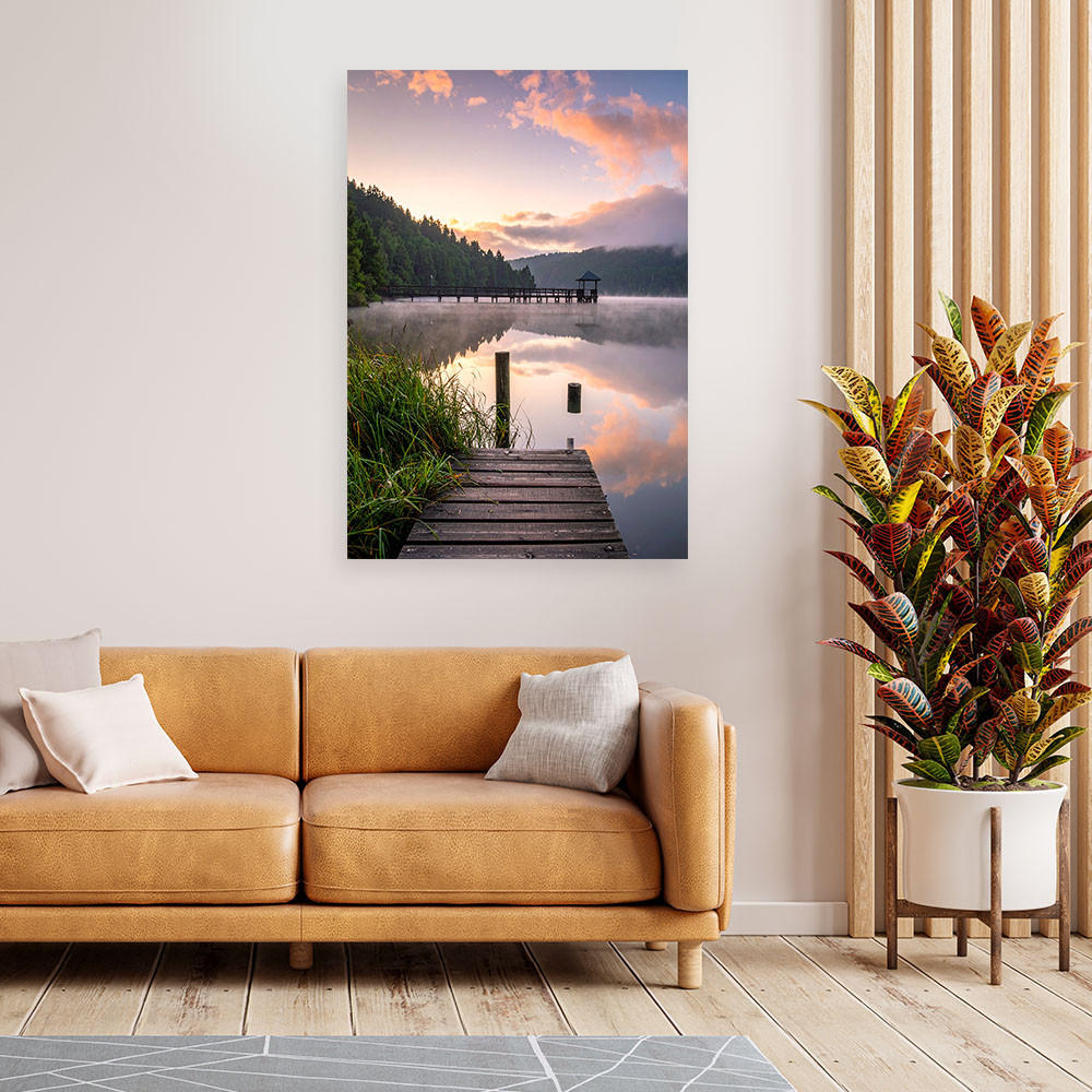 LEINWANDBILD Aussicht See Steg Natur 70x100cm - Grün, Textil (70/100cm) - Feeby