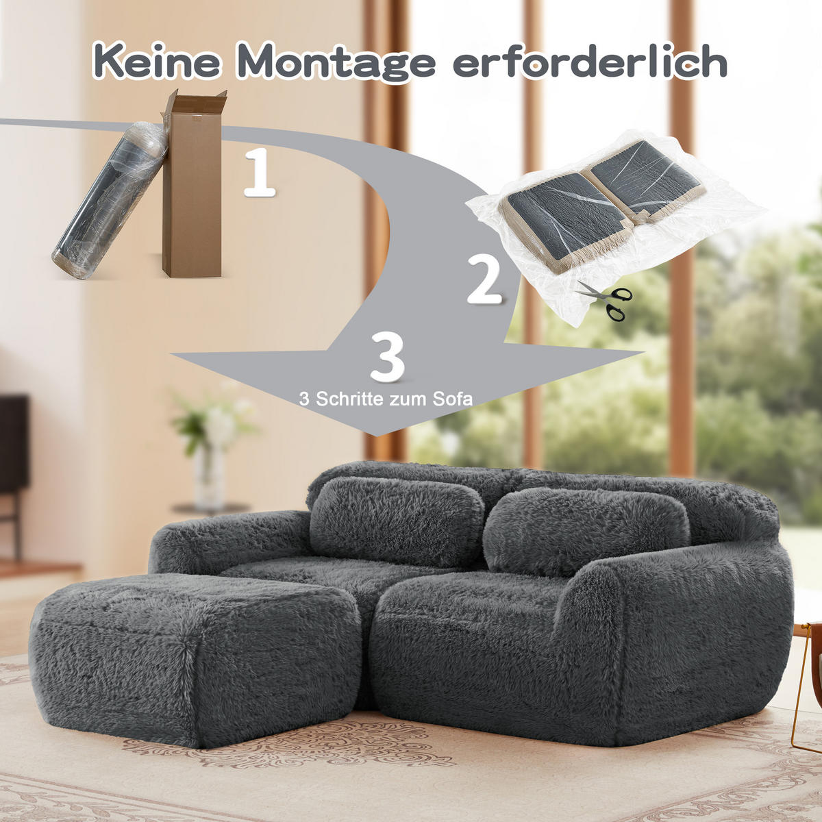 ECKSOFA plüsch grau modular & ohne montage - Grau, Textil (204/179cm) - Urban Meuble