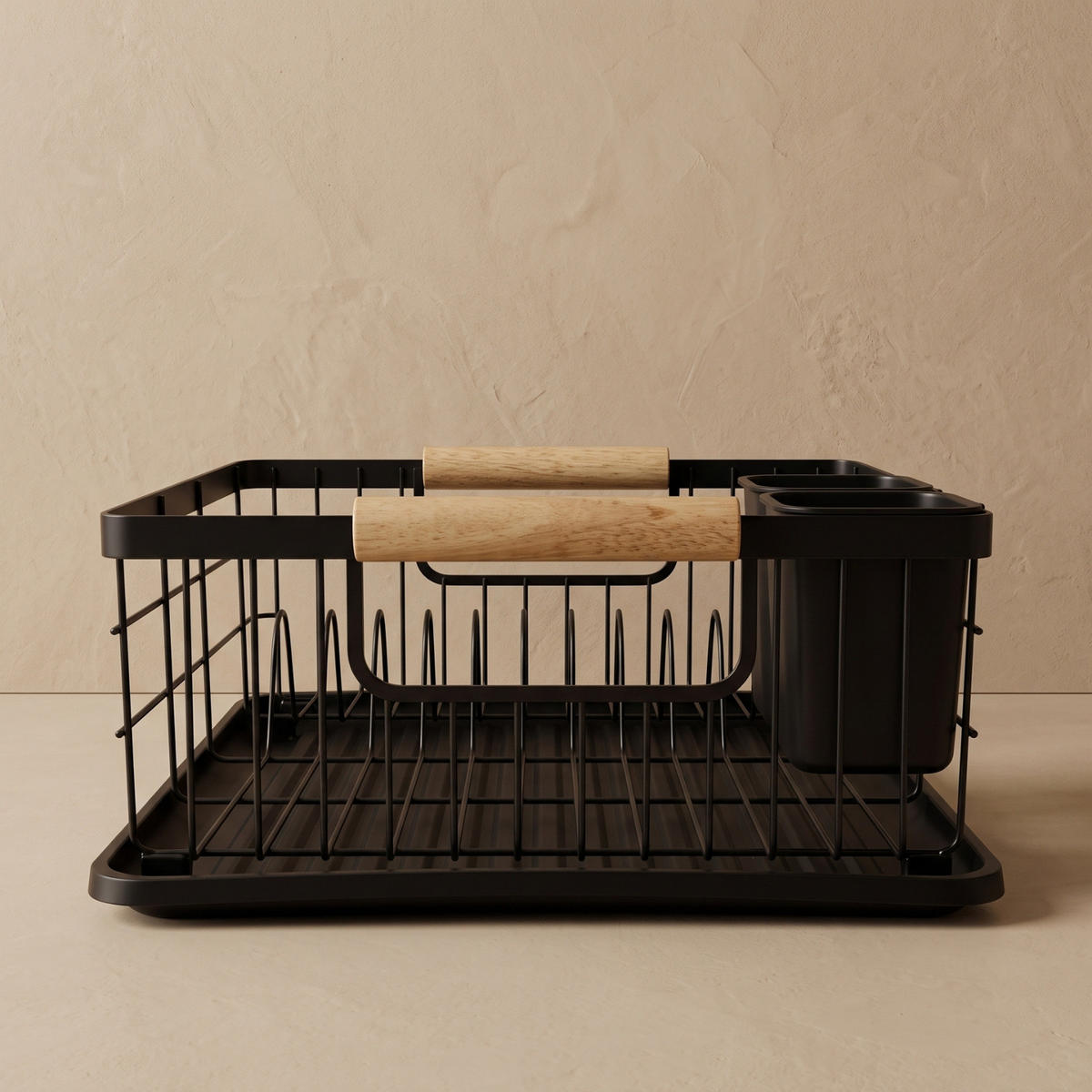 GESCHIRRABTROPFER mit Besteckbehälter 43/32/15 cm - Schwarz, Metall (32/15/43cm) - BOXIMO