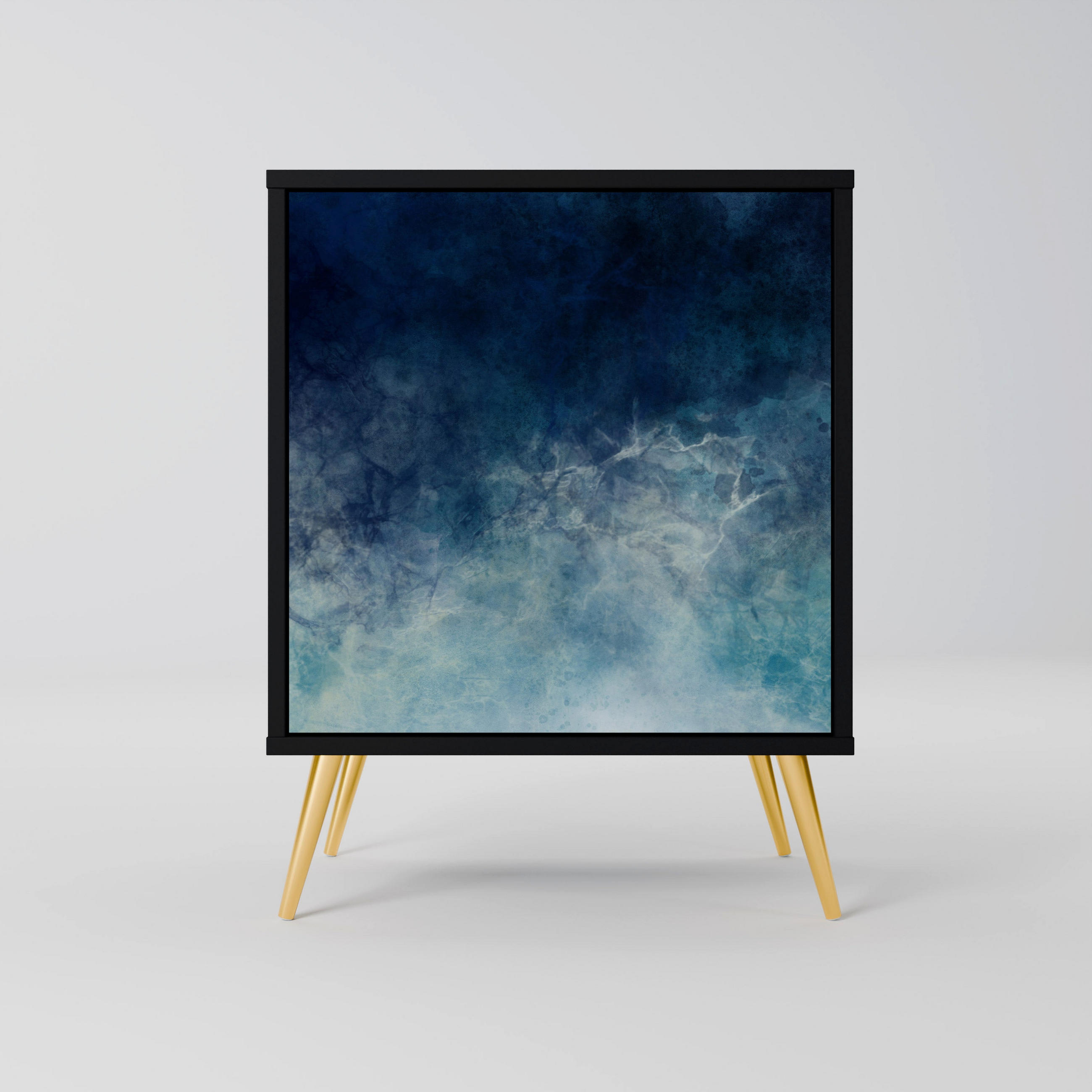 SIDEBOARD CELESTIAL FALL, Schwarz, 57,5x42x75,5 cm, Goldfarbene Metallfüße - Goldfarben/Multicolor, Holzwerkstoff/Metall (57.5/75.5/42cm) - SpaceRebels
