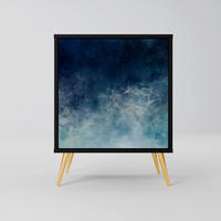 SIDEBOARD CELESTIAL FALL, Schwarz, 57,5x42x75,5 cm, Goldfarbene Metallfüße - Goldfarben/Multicolor, Holzwerkstoff/Metall (57.5/75.5/42cm) - SpaceRebels