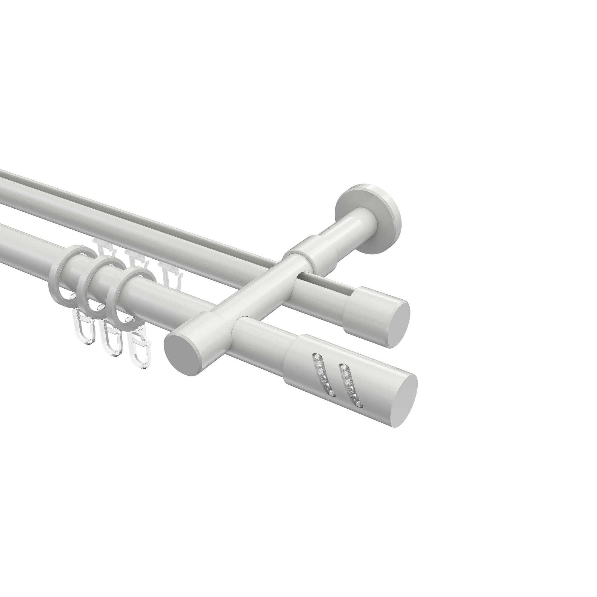 RUNDROHR-INNENLAUF-GARDINENSTANGEN-SET Prestige Zoena 240 cm (geteilt in 2 x 120 cm), 2-läufig, 20 mm Ø Weiß - Weiß, Metall (240cm) - INTERDECO