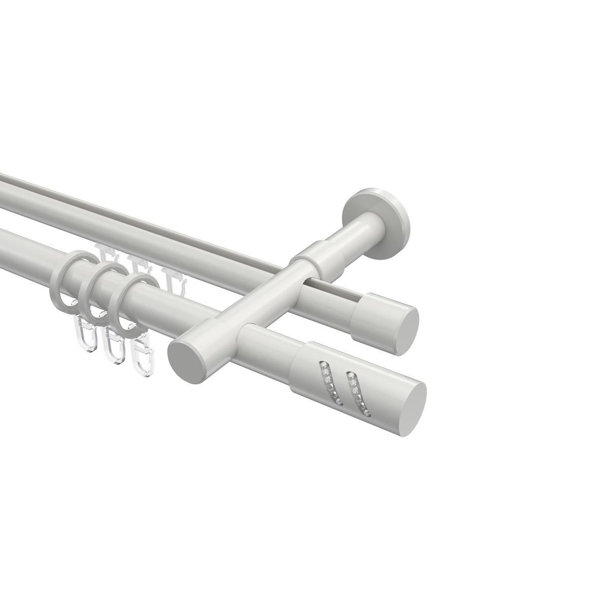RUNDROHR-INNENLAUF-GARDINENSTANGEN-SET Prestige Zoena 240 cm (geteilt in 2 x 120 cm), 2-läufig, 20 mm Ø Weiß - Weiß, Metall (240cm) - INTERDECO