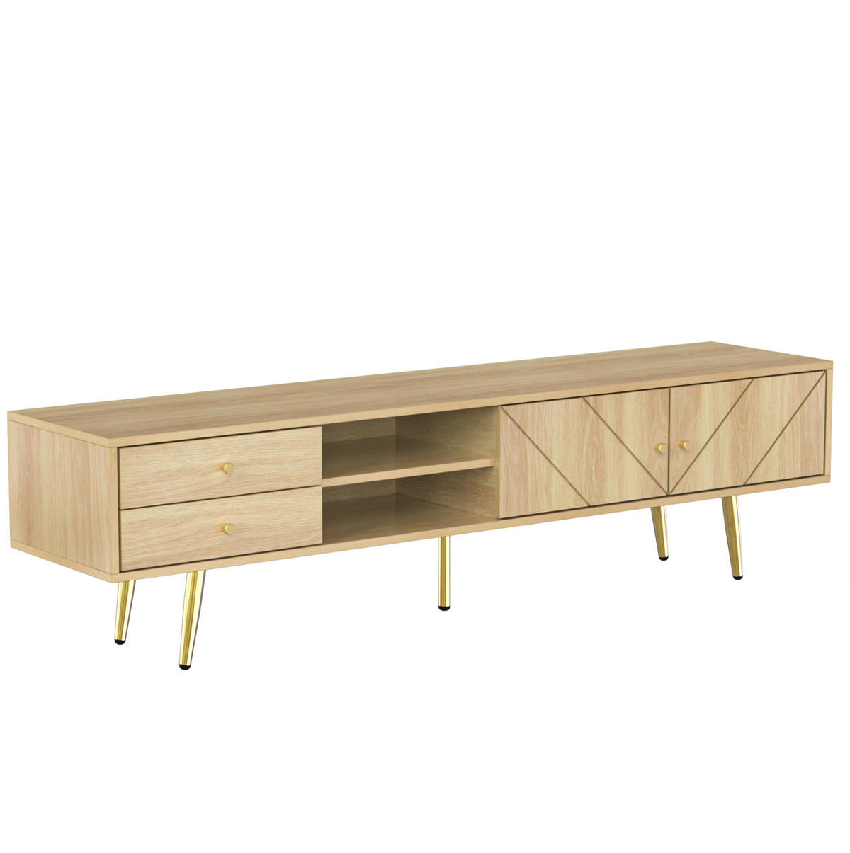 TV-BOARD aus MDF und Spanplatte 160x36x42 cm Holzfarbe mit 2 Schubladen, 2 Türen und offenen Fächern - Braun, Holzwerkstoff (160/42/36cm) - Modfu