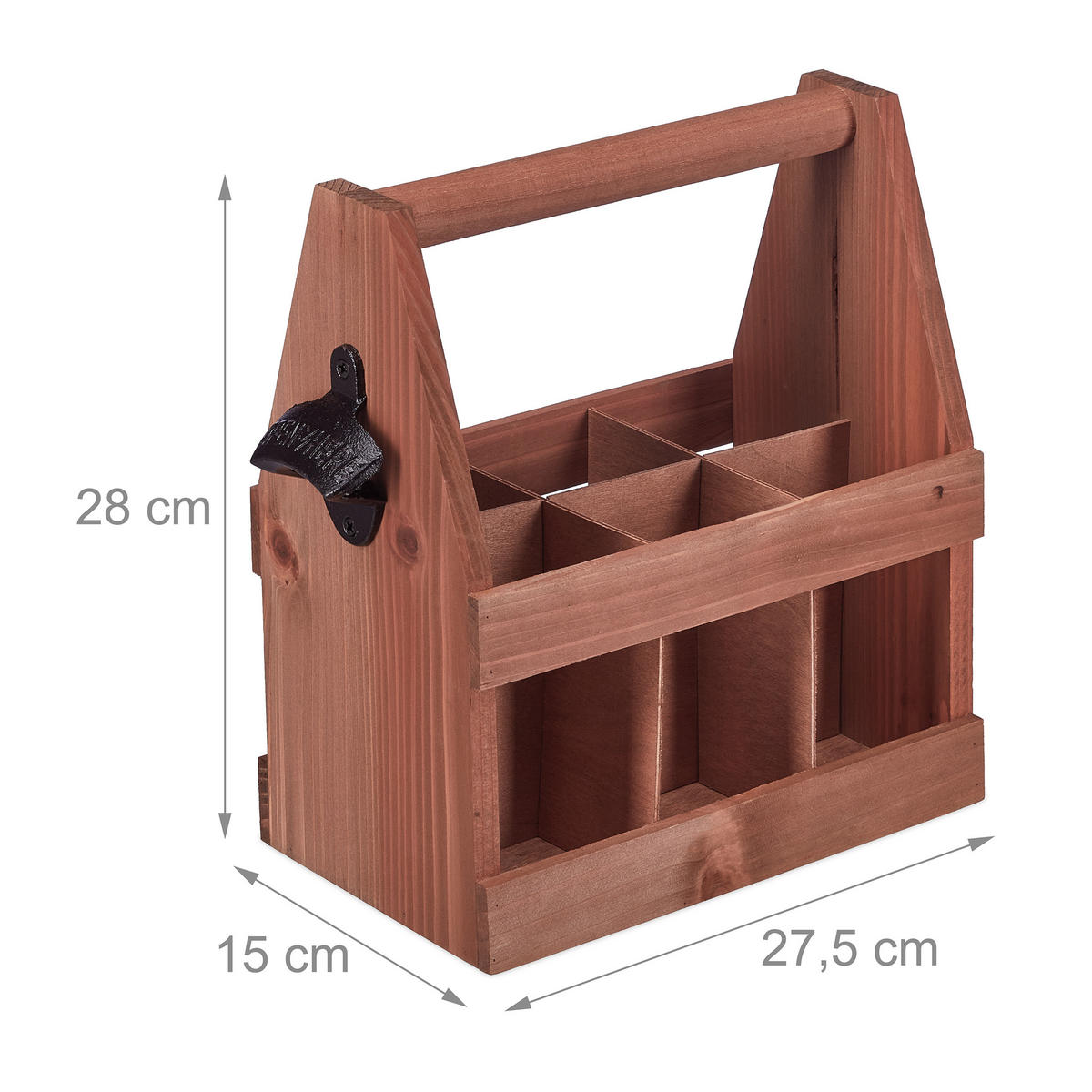 BIERTRÄGER - Braun, Holz/Metall (27.5/28/15cm) - Relaxdays