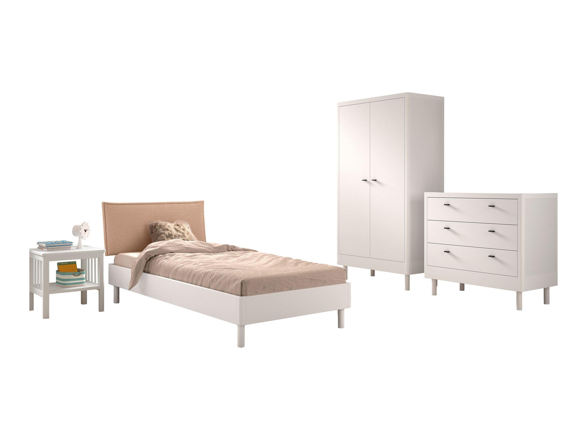 JUGENDZIMMER SET 90x200 Keeley Buche Weiß Holz Komplett Komfort Stabil - Weiß, Holz (55/180/100cm) - 58aufmkessel