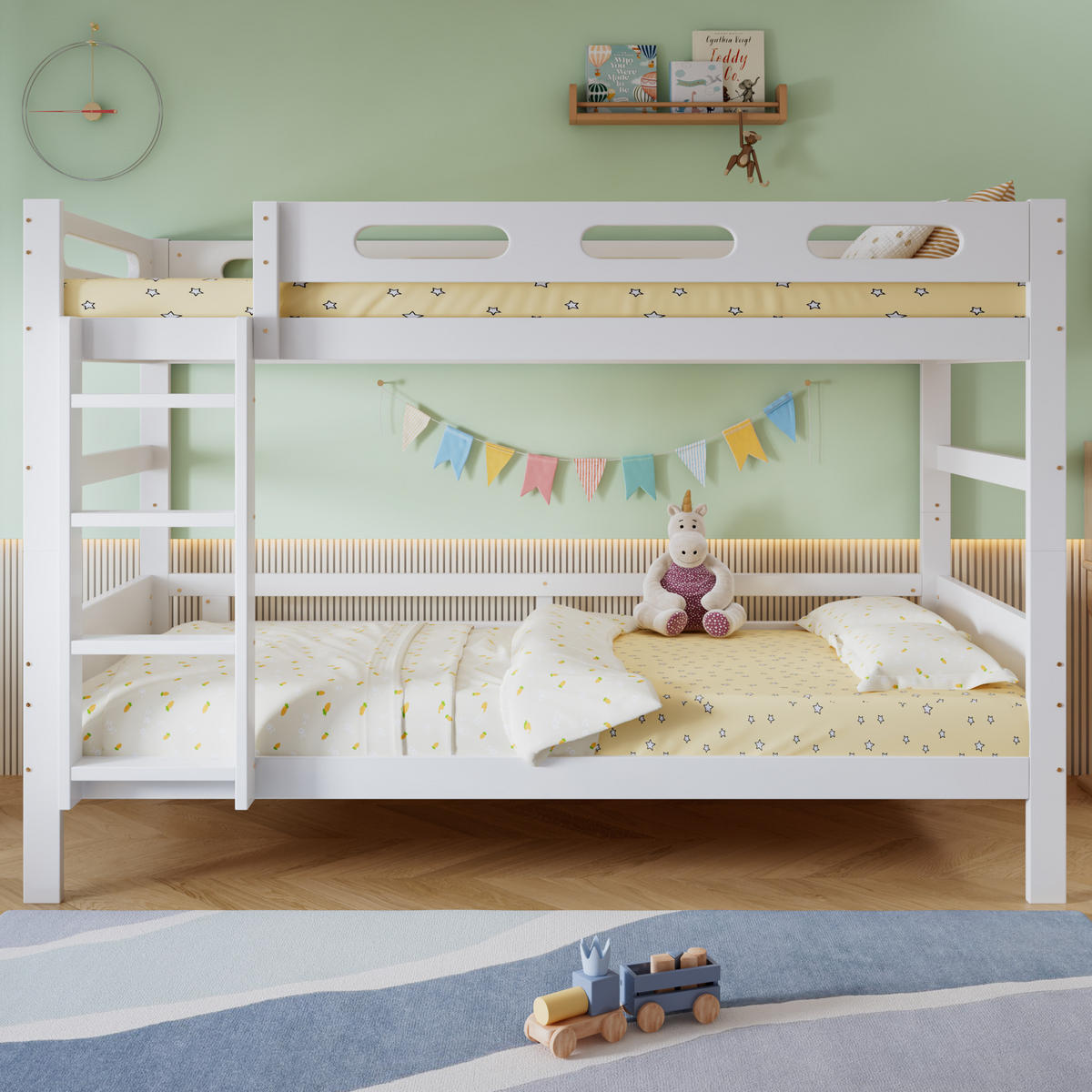 ETAGENBETT 90/200 cm & 90/200 cm in Weiß Kinderbett mit Leiter und Absturzsicherung im schlichten Design - Weiß, Holzwerkstoff (90/200cm) - STILVORA