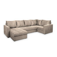 WOHNLANDSCHAFT LORIVO R-S Beige Plüsch-Stoff mit Schlaffunktion - Beige, Holz (285/85/150cm) - MASSENO