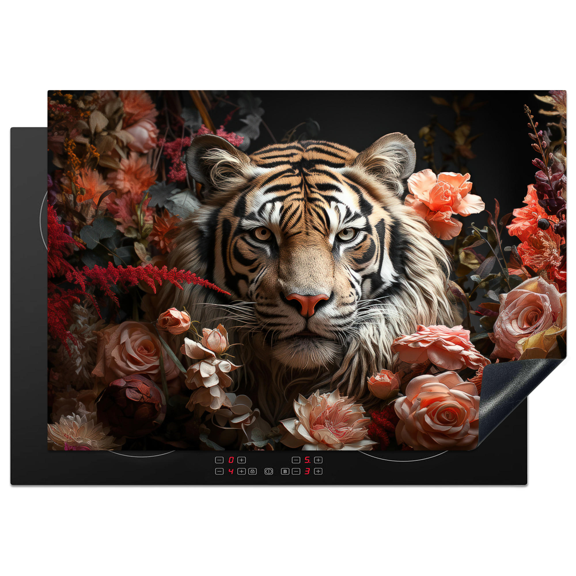HERDABDECKPLATTE Tiger - Tier - Natur - Floral - Botanisch 75x52 cm - Orange, Kunststoff (75/0.2/52cm) - MuchoWow