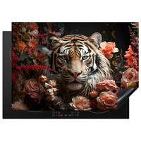 HERDABDECKPLATTE Tiger - Tier - Natur - Floral - Botanisch 75x52 cm - Orange, Kunststoff (75/0.2/52cm) - MuchoWow
