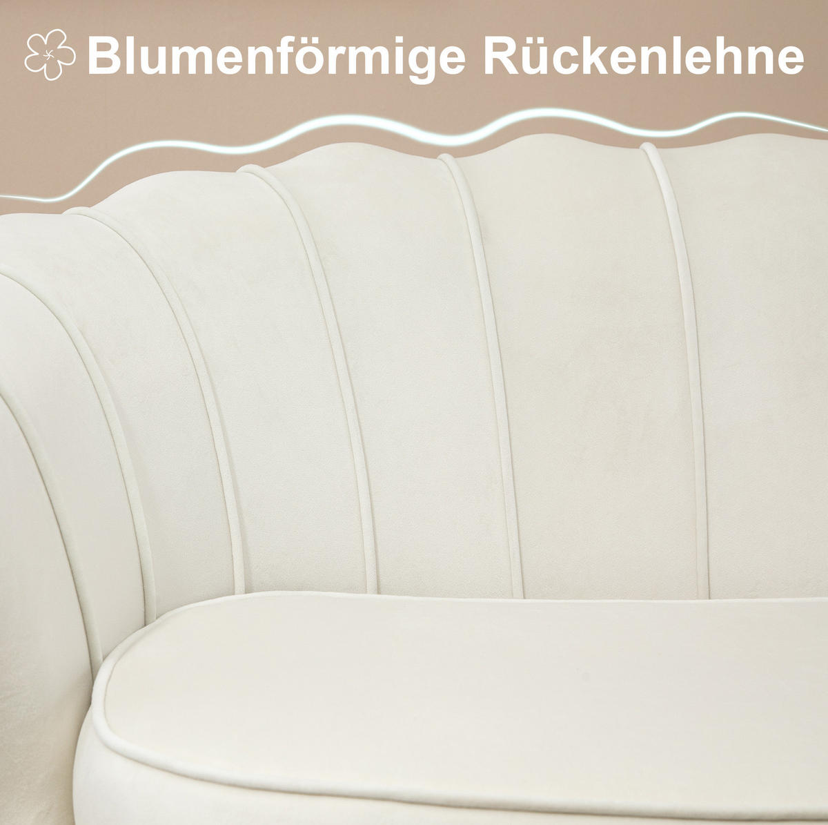 2-SITZER 130/77/77 cm cremeweiß aus Stahl mit Samtoptik und verstellbaren Füßen - Creme, Metall (77/77/130cm) - OKWISH