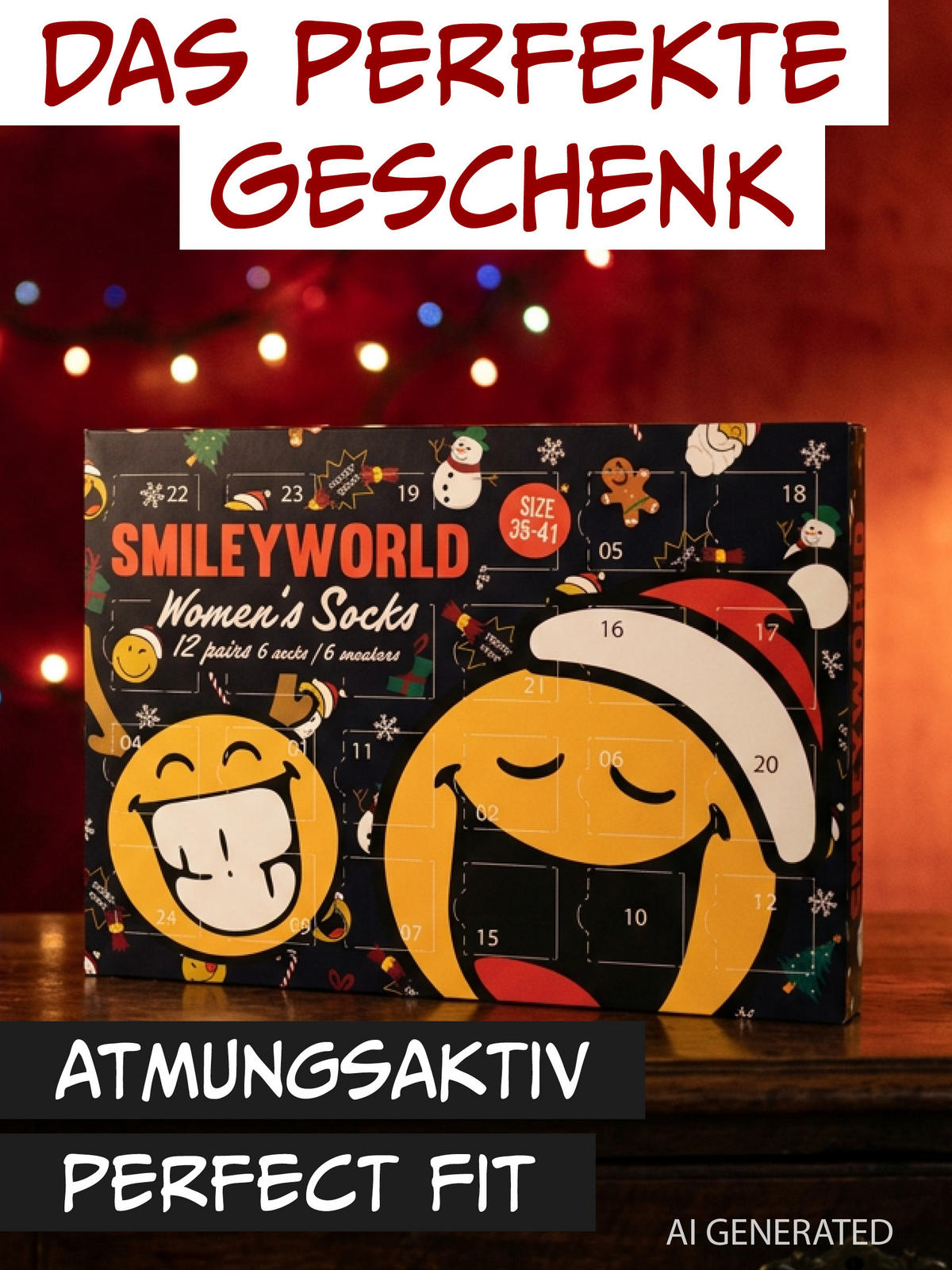 ADVENTSKALENDER Smileyworld mit 12 Paar Socken Größe 35-41 - Multicolor, Textil (37/5/26.5cm) - United Labels