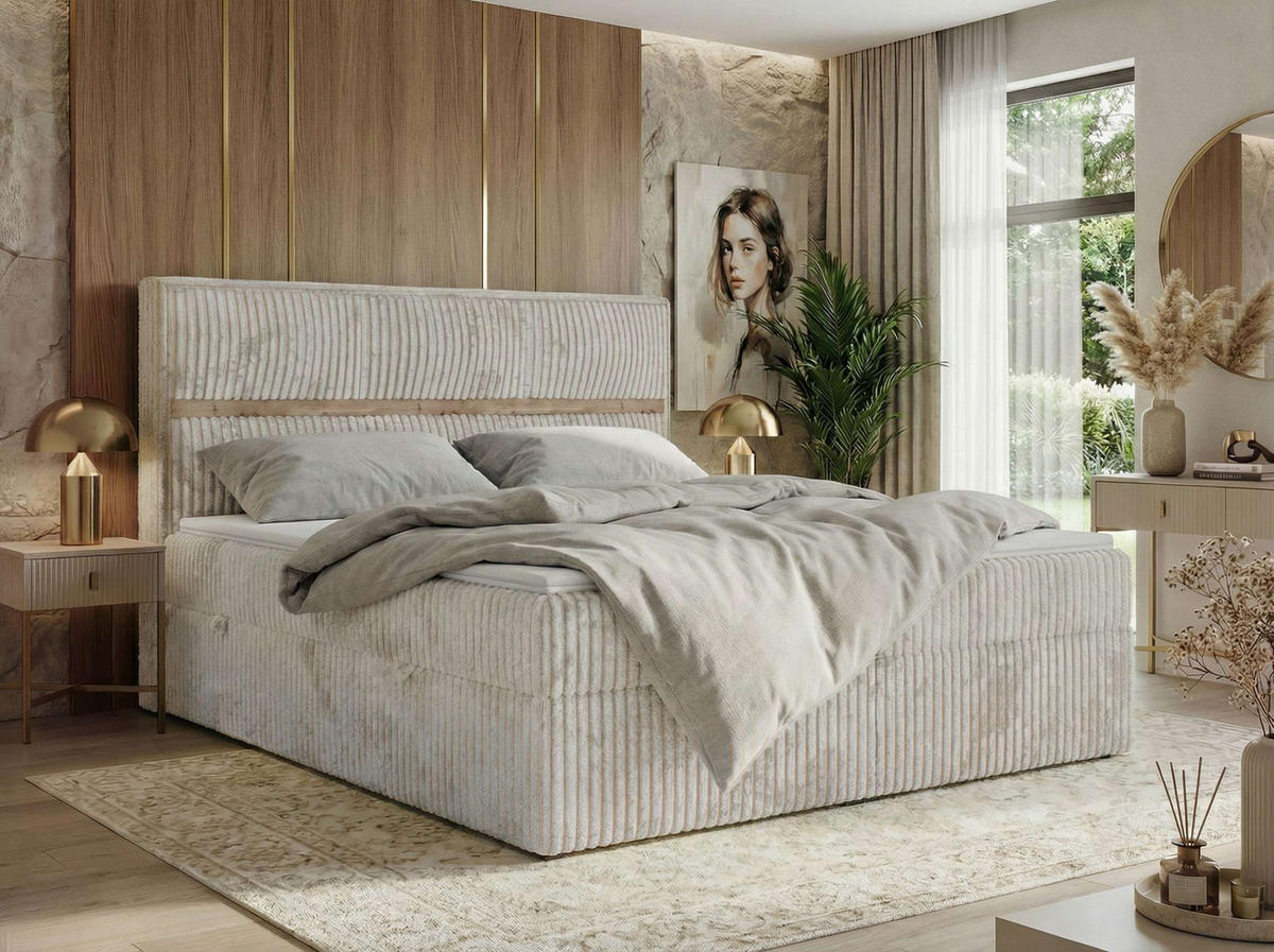 POSTEL BOXSPRING ORVO 200/200 - Béžová Manšestr - Topper Visco - H3 - černá/béžová, textil/plast (200/200cm) - MKS