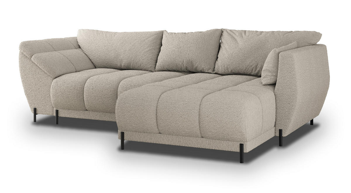 ECKSOFA VESTANO R-S Beige Boucle-Stoff mit Schlaffunktion - Beige, Holz (287/182cm) - MASSENO