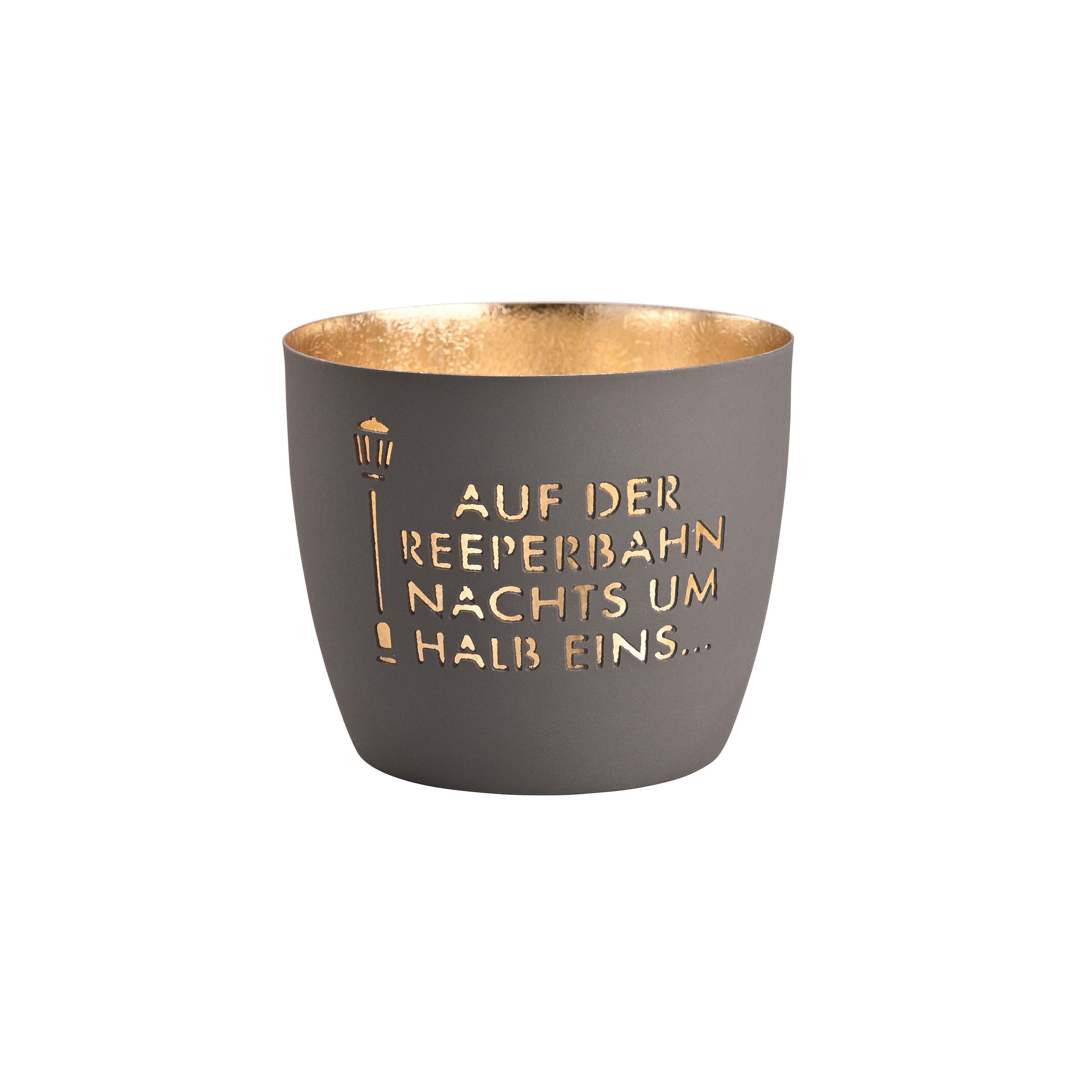TEELICHTHALTER Madras Reeperbahn M, Eisen, dunkelgrau / Gold, H 8.5 cm - Grau, Metall (9cm) - Gift Company