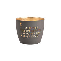 TEELICHTHALTER Madras Reeperbahn M, Eisen, dunkelgrau / Gold, H 8.5 cm - Grau, Metall (9cm) - Gift Company