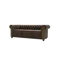 CHESTERFIELD-SOFA 3-sitzer mit Schlaffunktion Flux Dunkelbraun Microfaser Vintageoptik - Dunkelbraun/Braun, Holz/Textil (203/72/86cm) - S-Style Möbel
